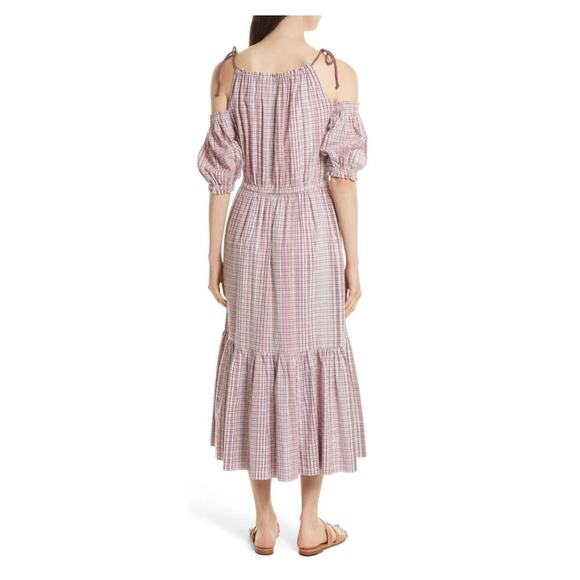 La Vie Rebecca Taylor Cold Shoulder Lurex Plaid Midi Dress Size Small - Picture 3 of 11